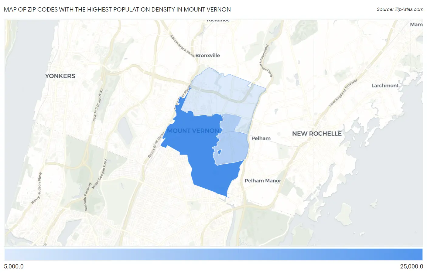 Zip Codes with the Highest Population Density in Mount Vernon Map