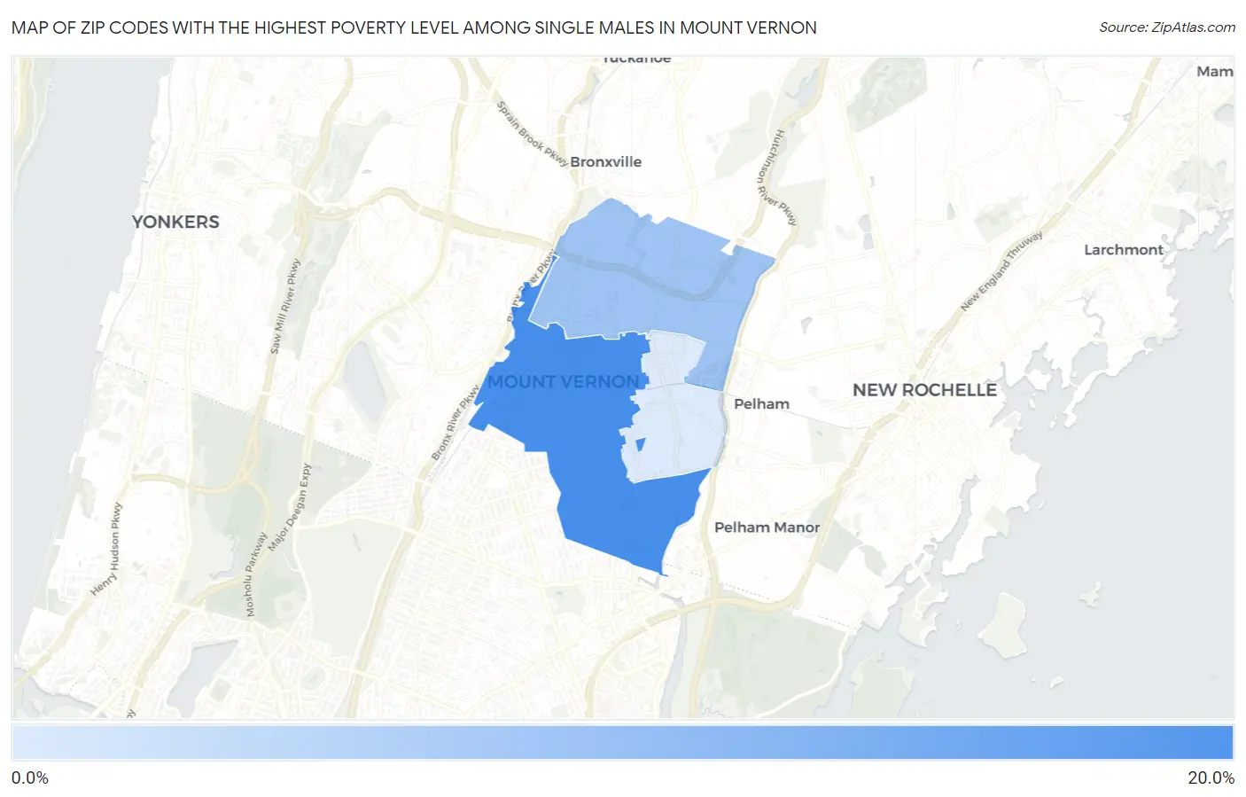 Zip Codes with the Highest Poverty Level Among Single Males in Mount Vernon Map