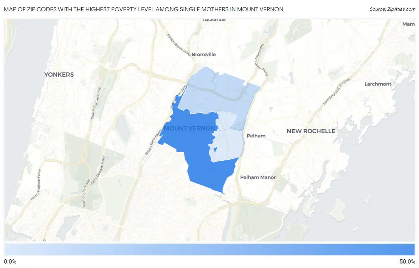 Zip Codes with the Highest Poverty Level Among Single Mothers in Mount Vernon Map