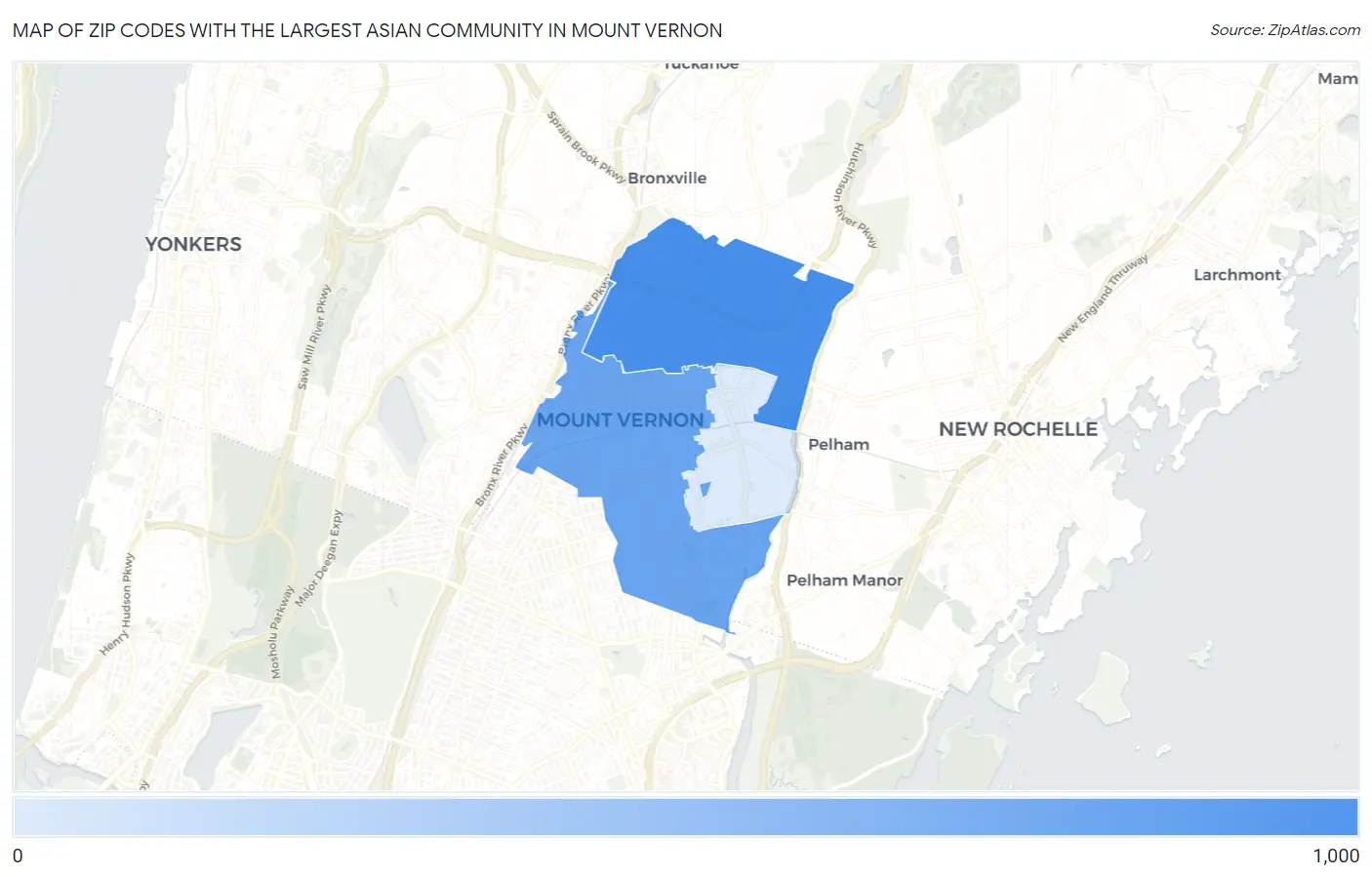 Zip Codes with the Largest Asian Community in Mount Vernon Map