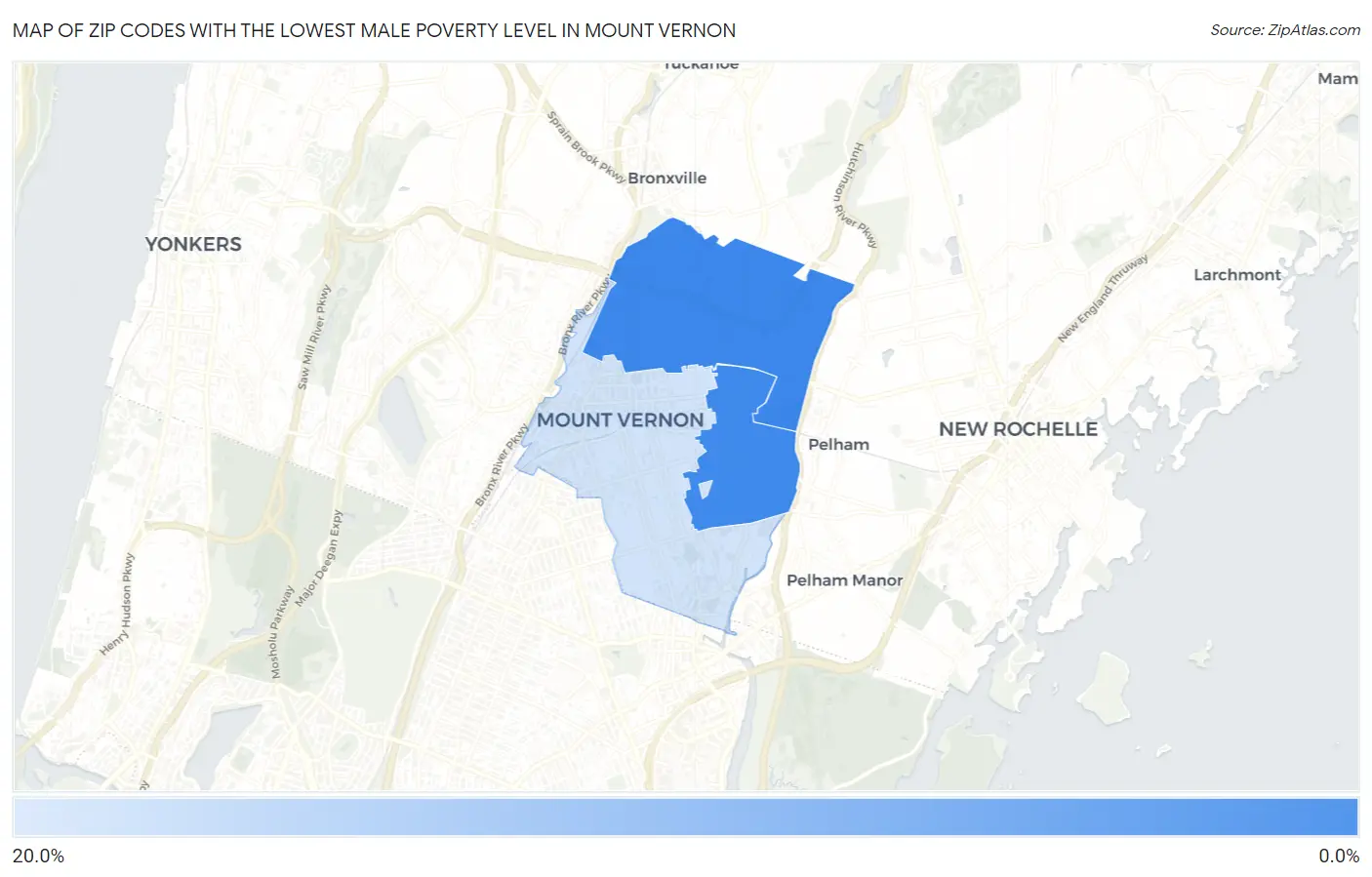Zip Codes with the Lowest Male Poverty Level in Mount Vernon Map