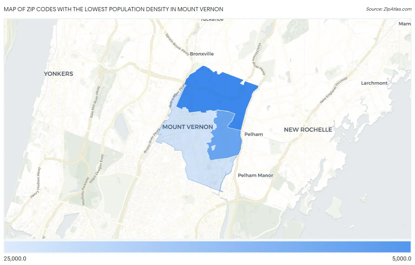 Zip Codes with the Lowest Population Density in Mount Vernon Map