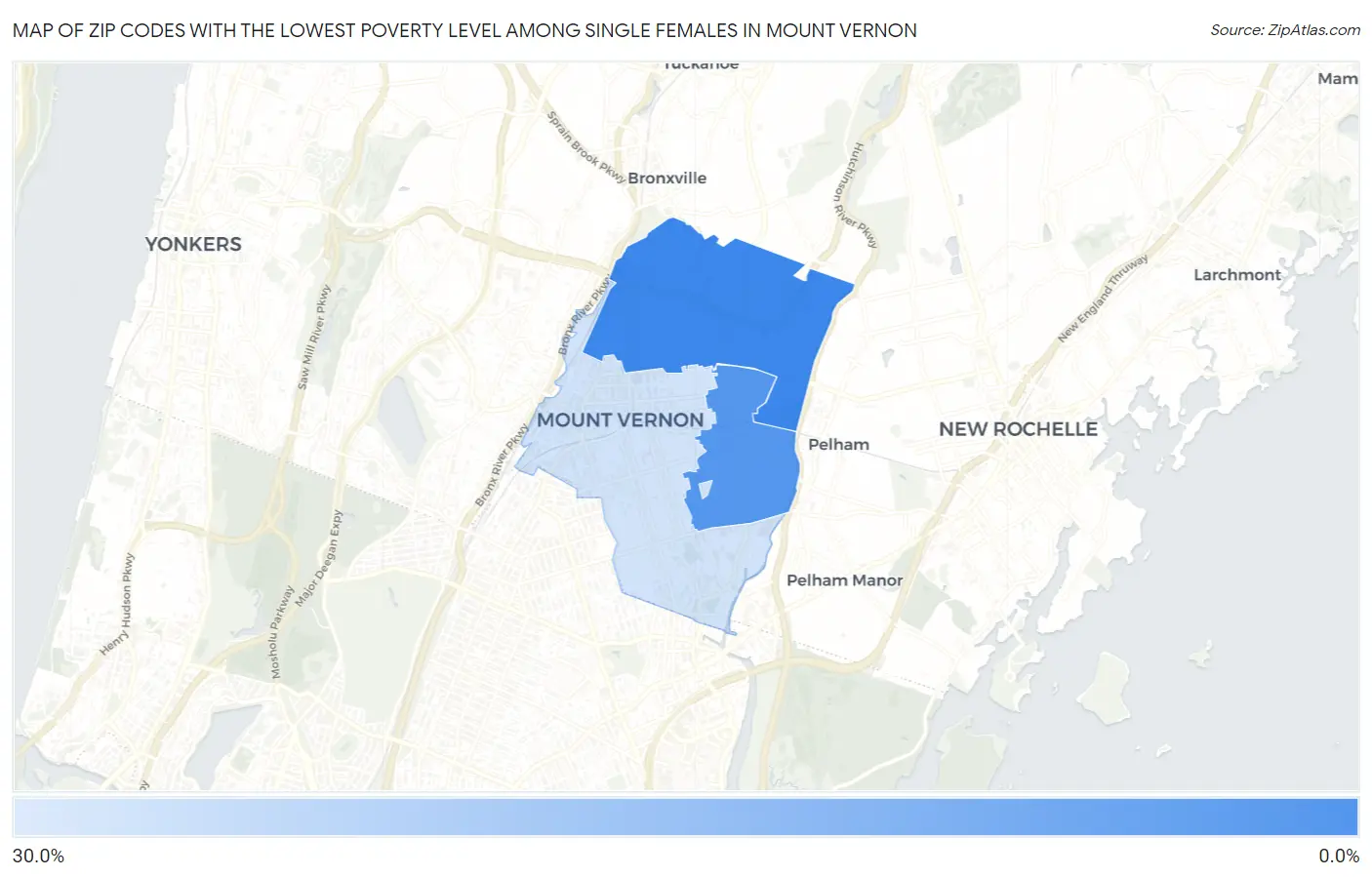 Zip Codes with the Lowest Poverty Level Among Single Females in Mount Vernon Map