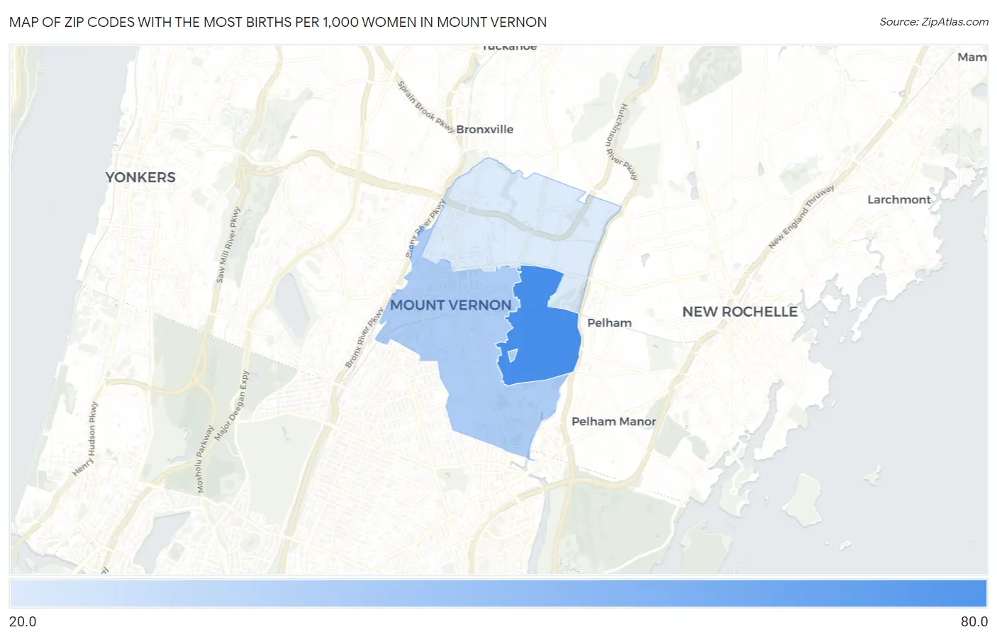 Zip Codes with the Most Births per 1,000 Women in Mount Vernon Map