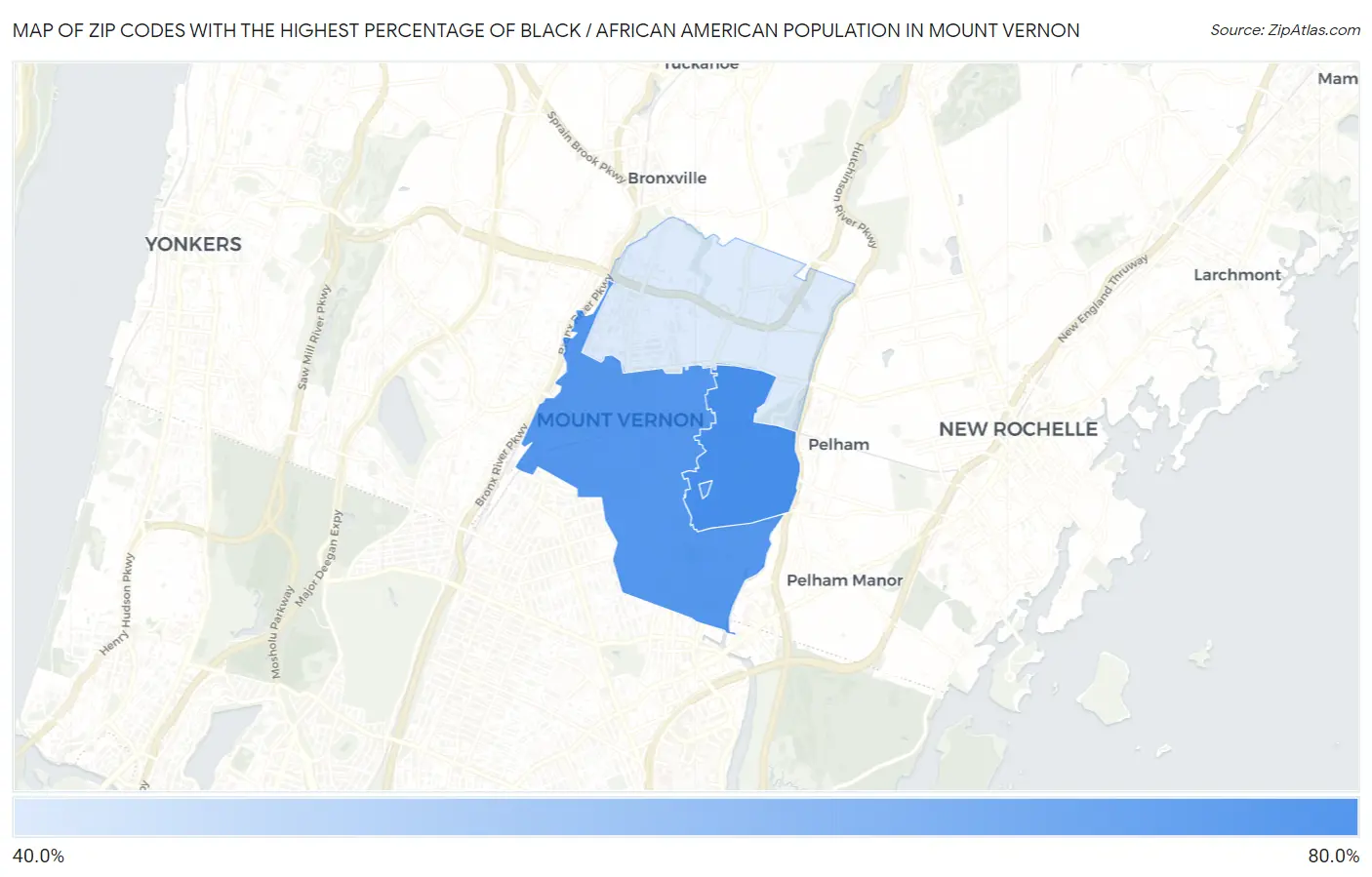 Zip Codes with the Highest Percentage of Black / African American Population in Mount Vernon Map