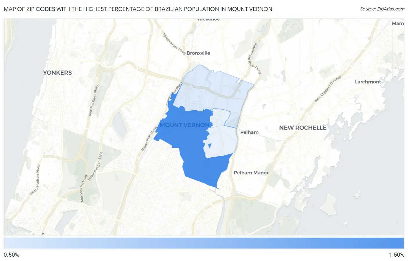 Zip Codes with the Highest Percentage of Brazilian Population in Mount Vernon Map
