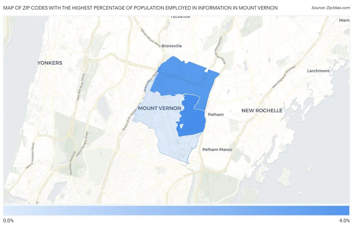 Zip Codes with the Highest Percentage of Population Employed in Information in Mount Vernon Map