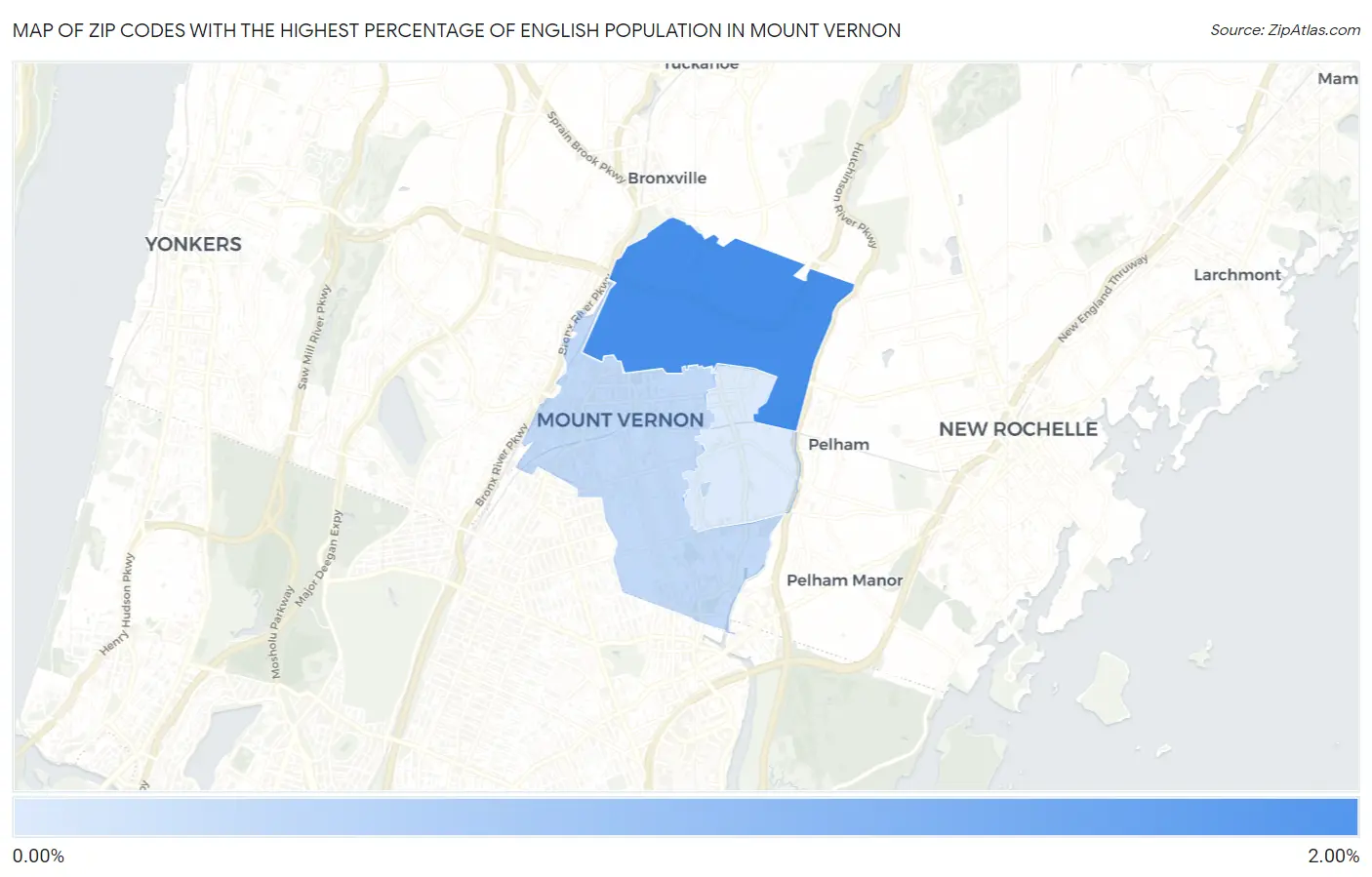 Zip Codes with the Highest Percentage of English Population in Mount Vernon Map