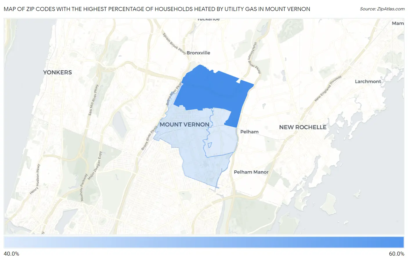 Zip Codes with the Highest Percentage of Households Heated by Utility Gas in Mount Vernon Map