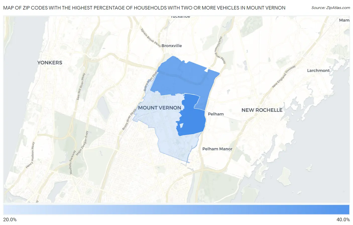 Zip Codes with the Highest Percentage of Households With Two or more Vehicles in Mount Vernon Map