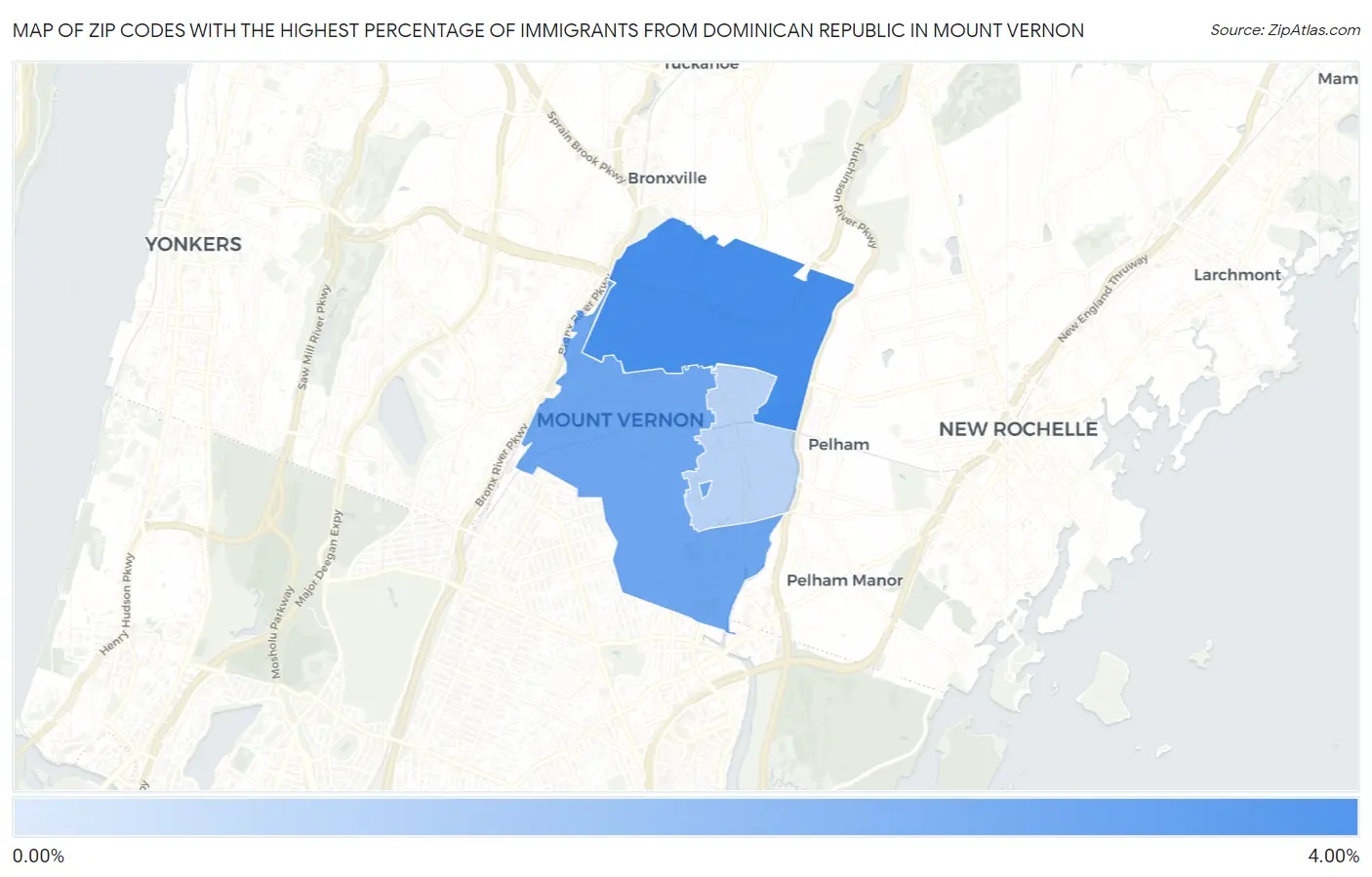 Zip Codes with the Highest Percentage of Immigrants from Dominican Republic in Mount Vernon Map