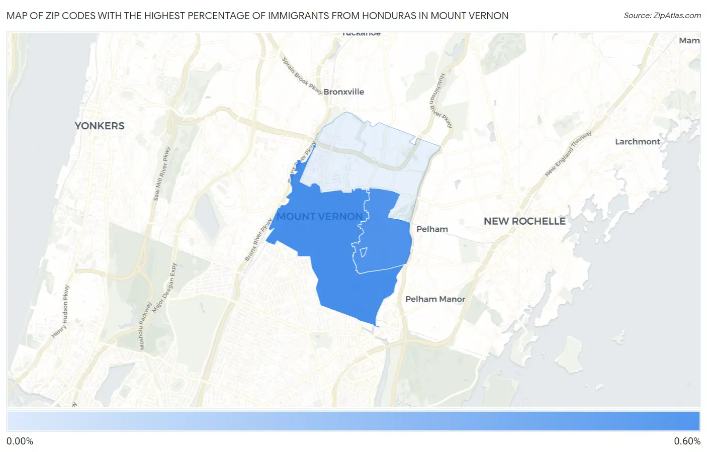 Zip Codes with the Highest Percentage of Immigrants from Honduras in Mount Vernon Map