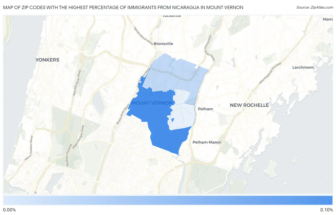 Zip Codes with the Highest Percentage of Immigrants from Nicaragua in Mount Vernon Map