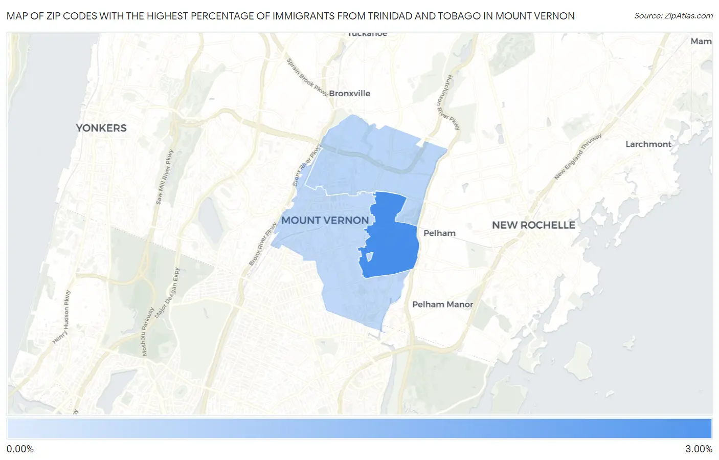 Zip Codes with the Highest Percentage of Immigrants from Trinidad and Tobago in Mount Vernon Map