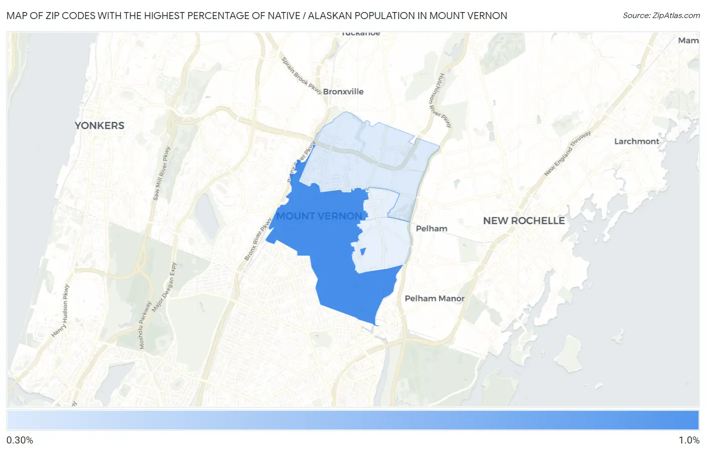 Zip Codes with the Highest Percentage of Native / Alaskan Population in Mount Vernon Map