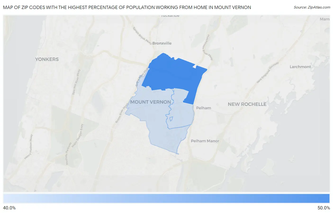 Zip Codes with the Highest Percentage of Population Working from Home in Mount Vernon Map