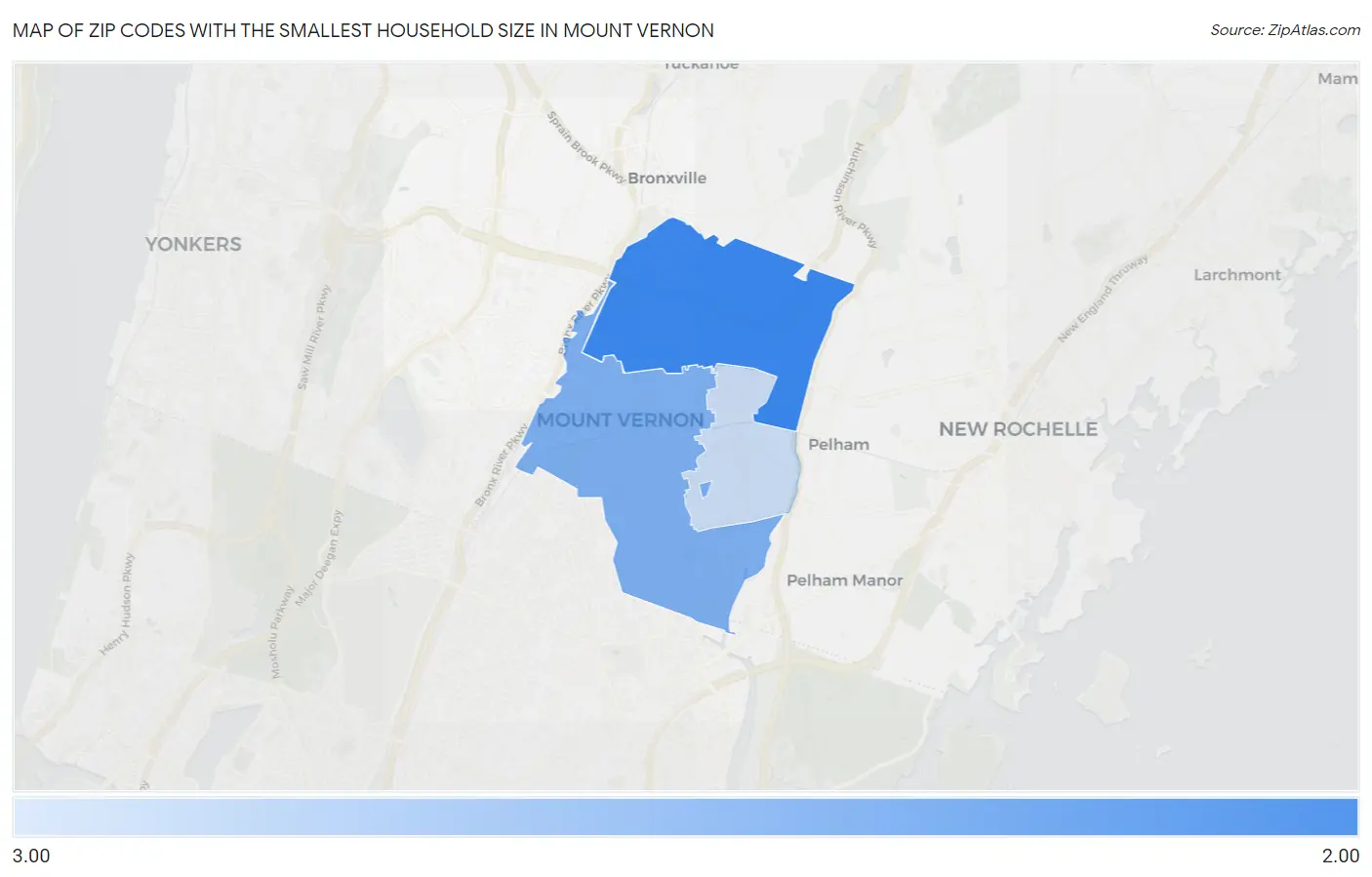 Zip Codes with the Smallest Household Size in Mount Vernon Map