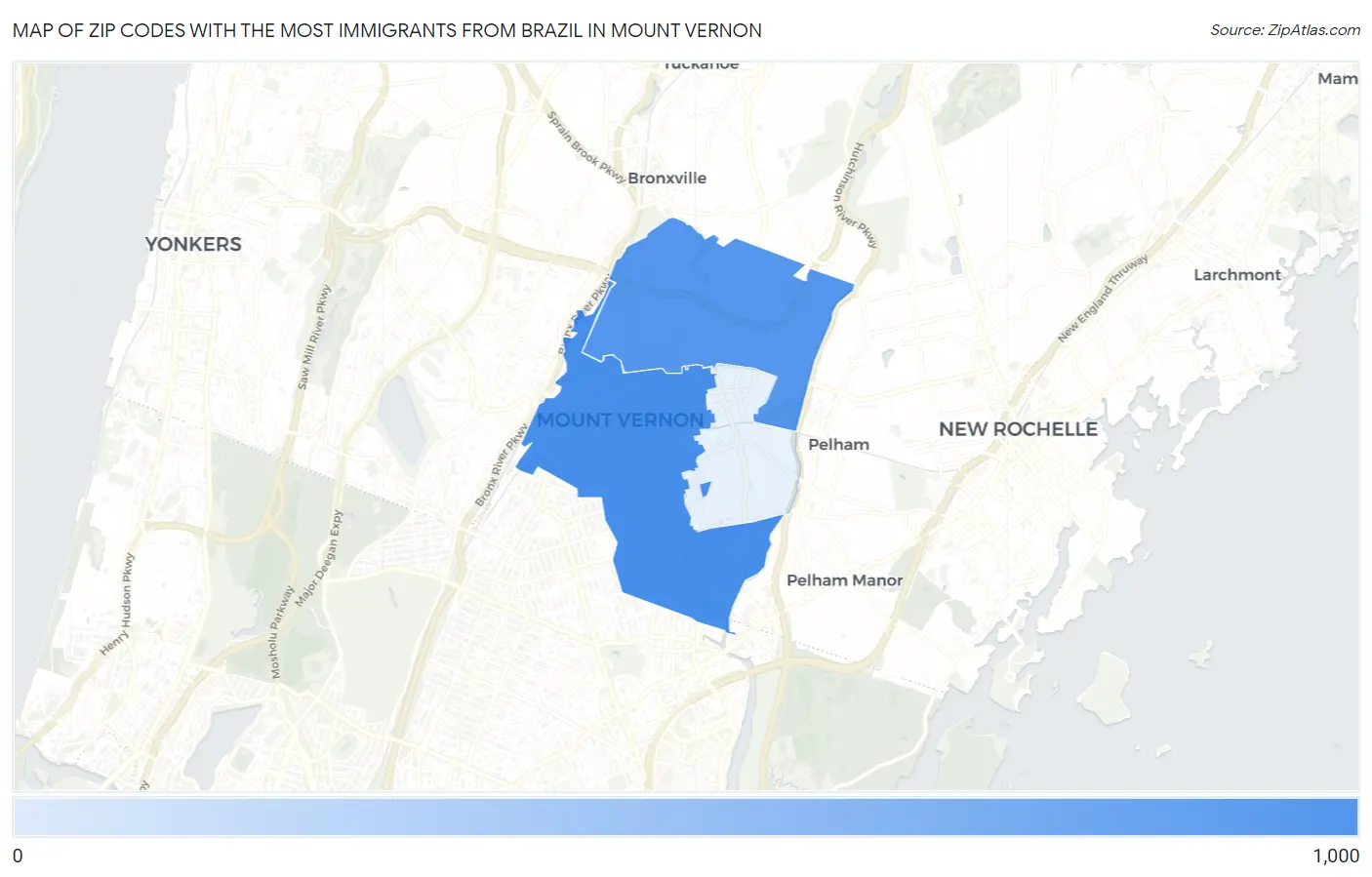 Zip Codes with the Most Immigrants from Brazil in Mount Vernon Map