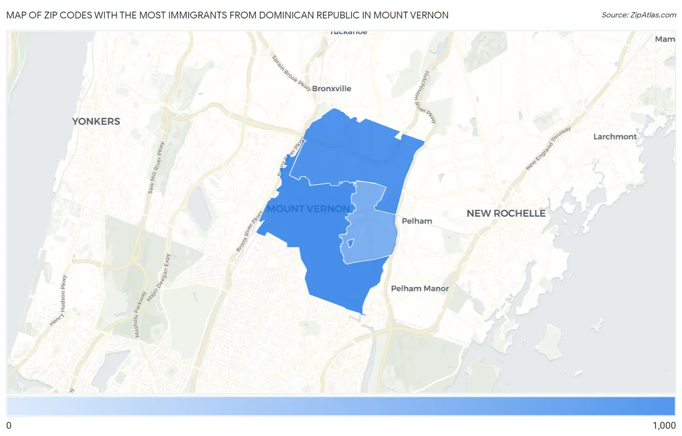 Zip Codes with the Most Immigrants from Dominican Republic in Mount Vernon Map
