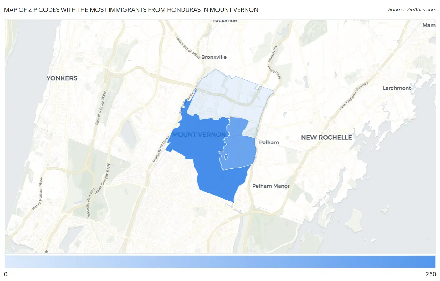 Zip Codes with the Most Immigrants from Honduras in Mount Vernon Map