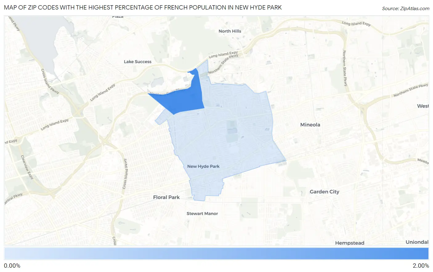 Zip Codes with the Highest Percentage of French Population in New Hyde Park Map