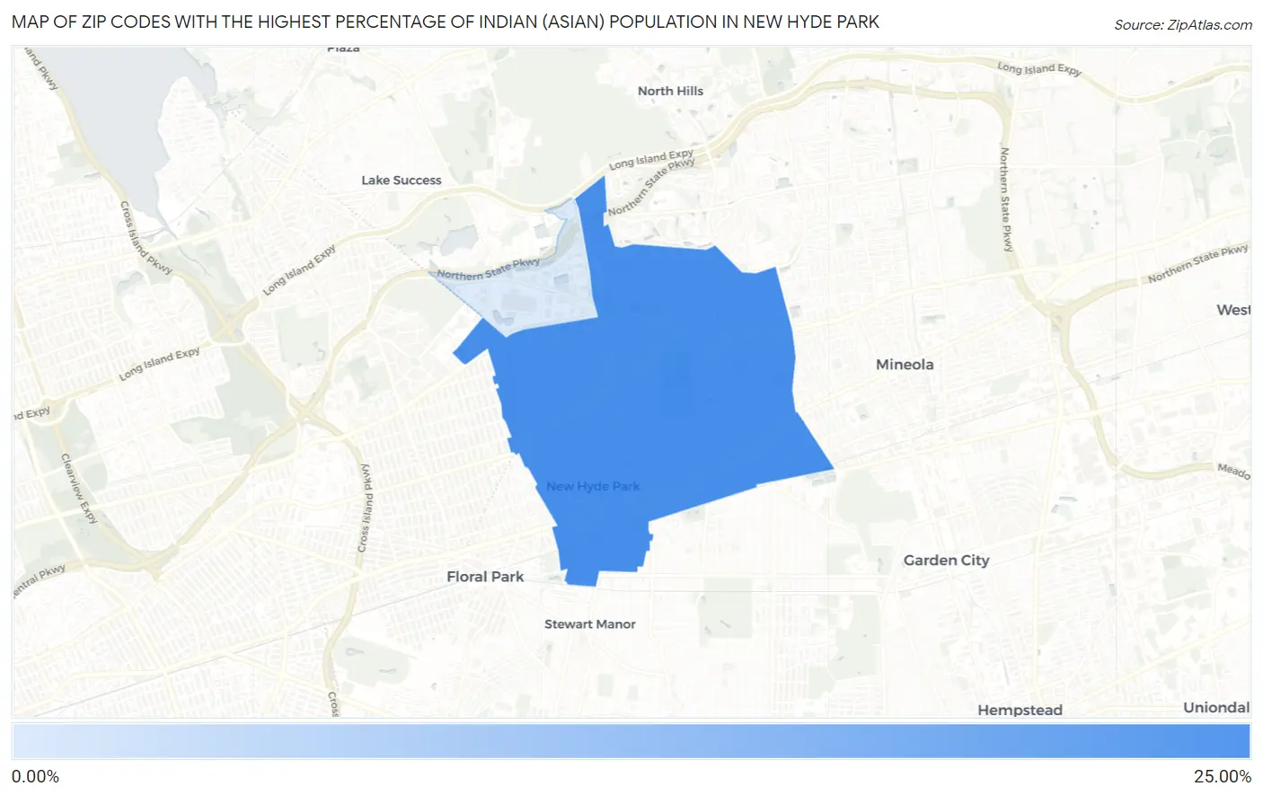 Zip Codes with the Highest Percentage of Indian (Asian) Population in New Hyde Park Map