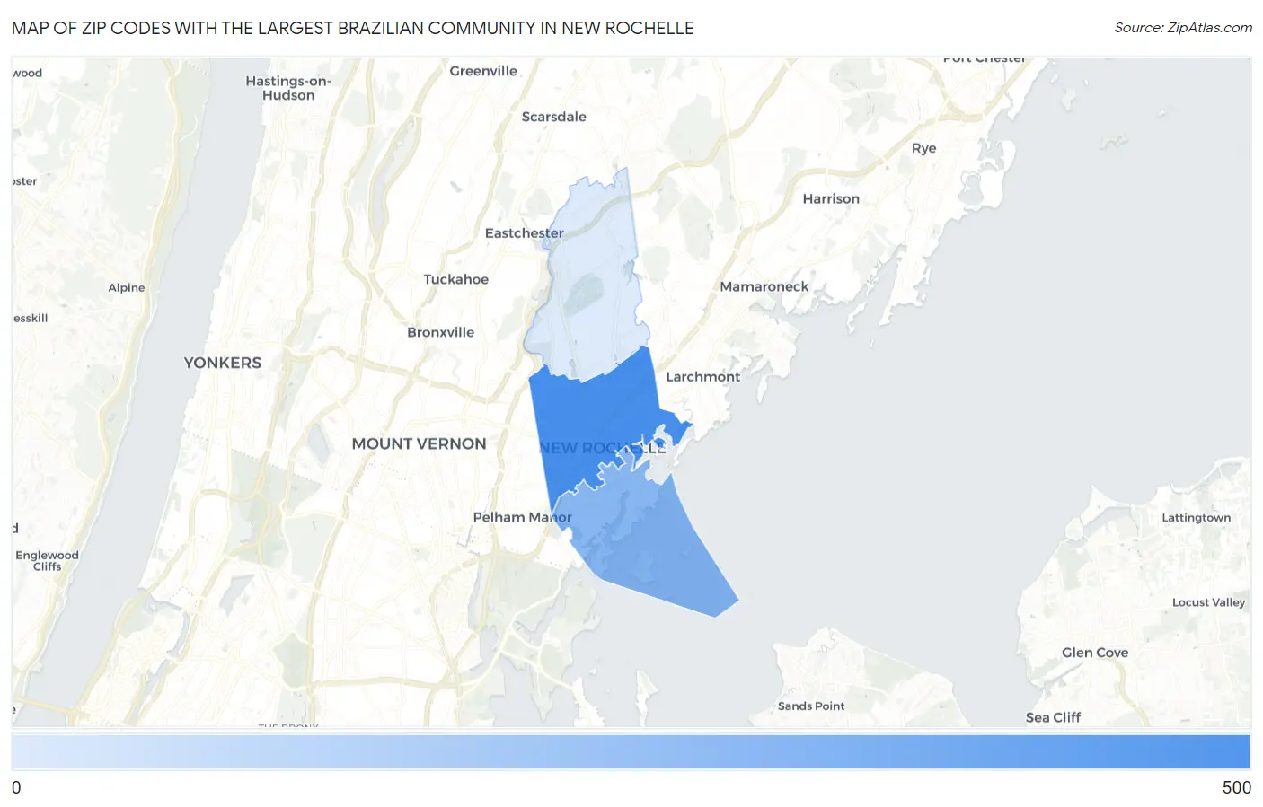 Zip Codes with the Largest Brazilian Community in New Rochelle Map