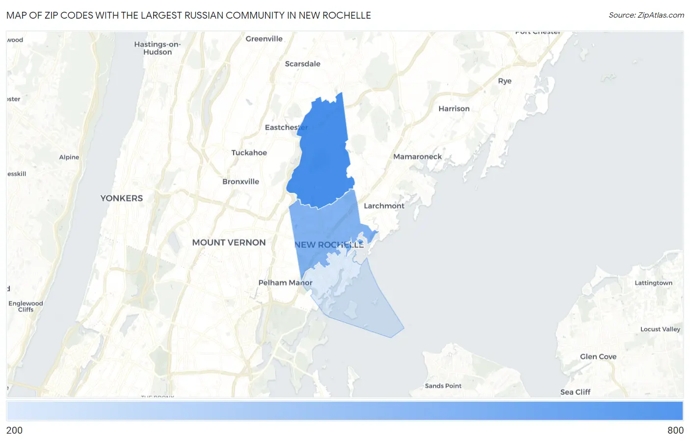 Zip Codes with the Largest Russian Community in New Rochelle Map