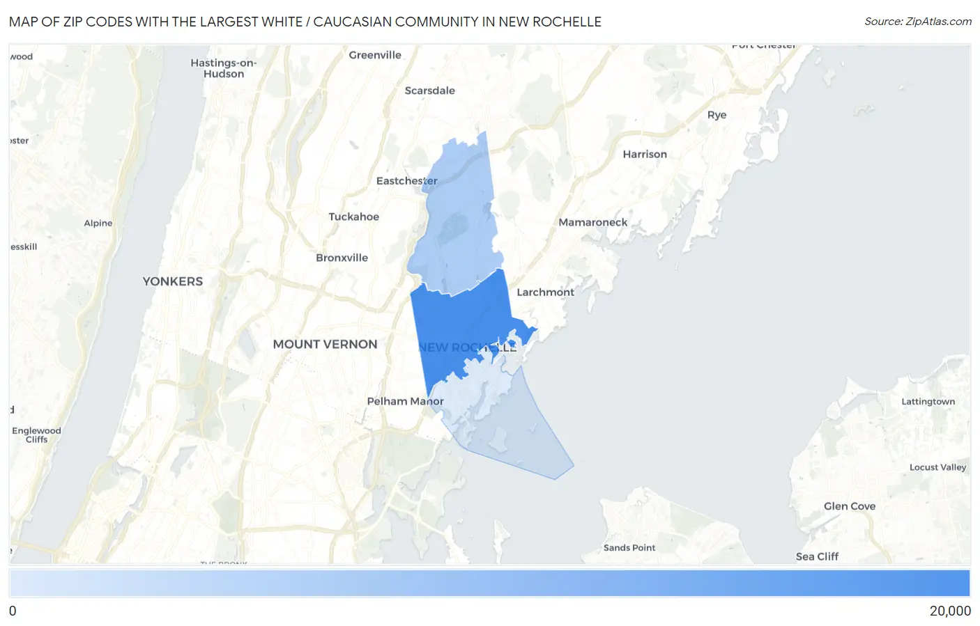 Zip Codes with the Largest White / Caucasian Community in New Rochelle Map