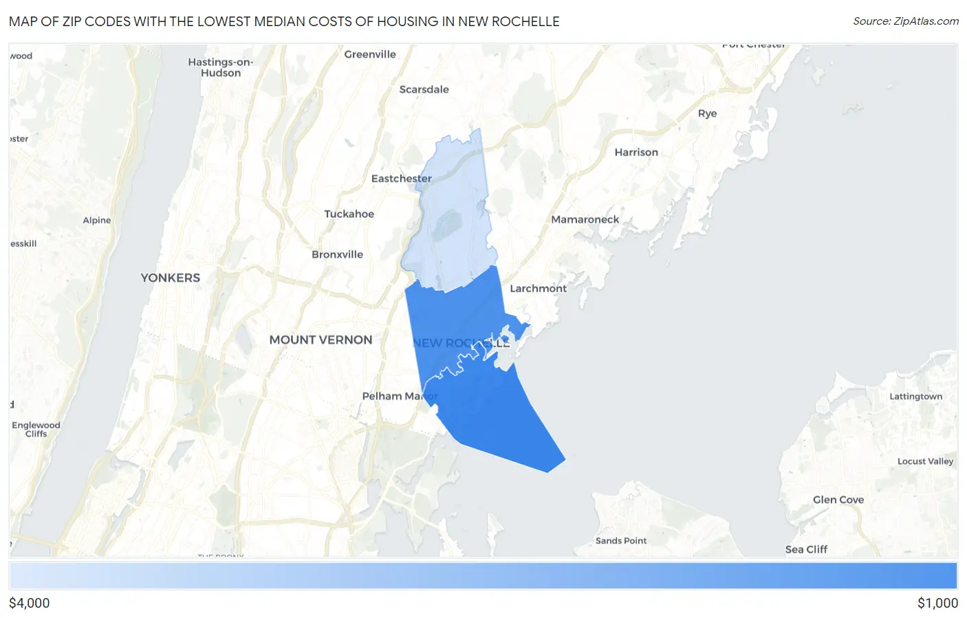 Zip Codes with the Lowest Median Costs of Housing in New Rochelle Map