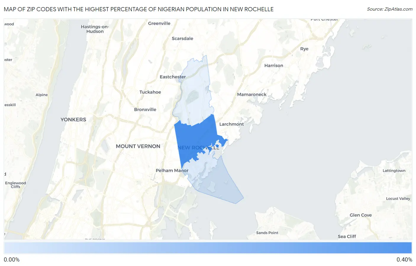 Zip Codes with the Highest Percentage of Nigerian Population in New Rochelle Map