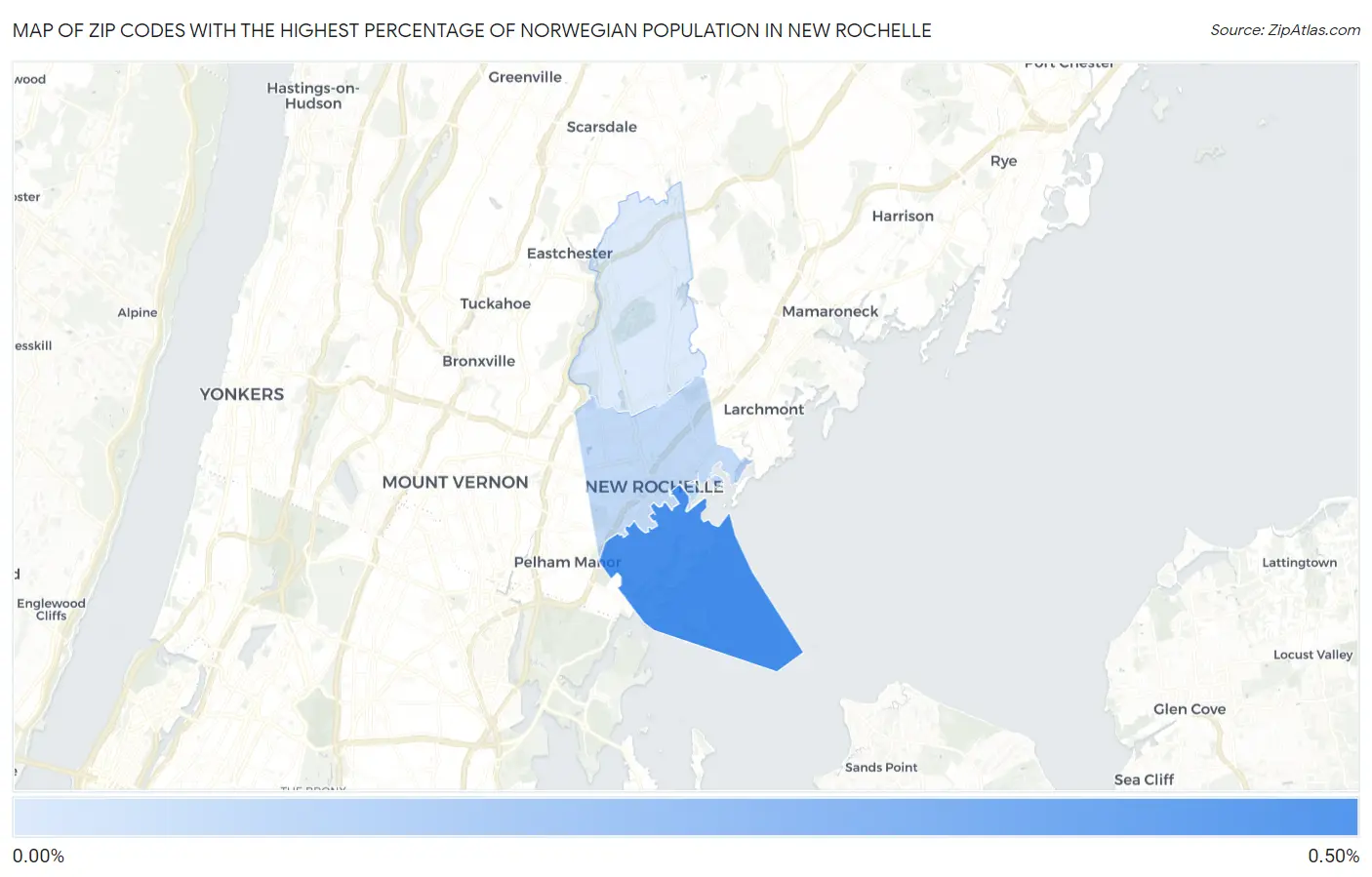 Zip Codes with the Highest Percentage of Norwegian Population in New Rochelle Map