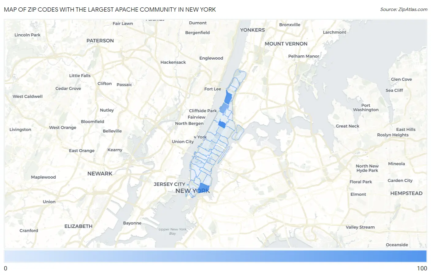 Zip Codes with the Largest Apache Community in New York Map
