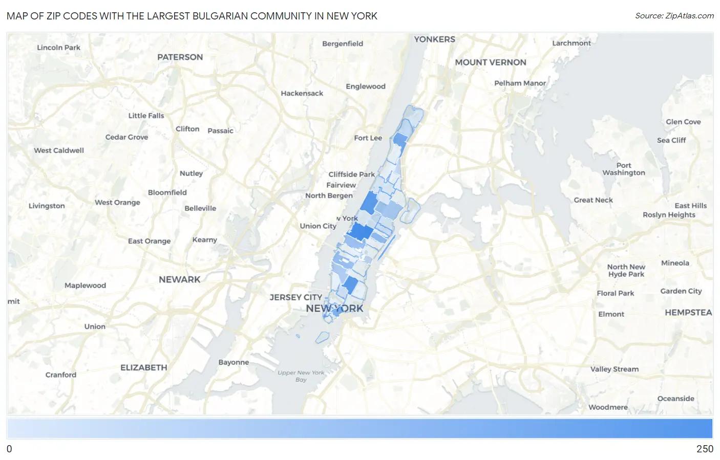 Zip Codes with the Largest Bulgarian Community in New York Map