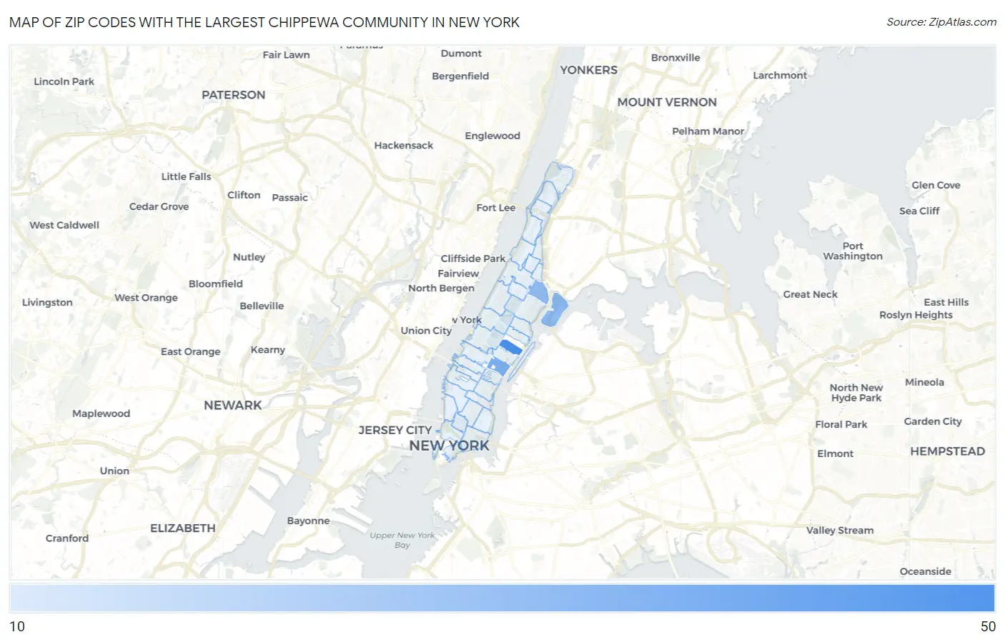 Zip Codes with the Largest Chippewa Community in New York Map