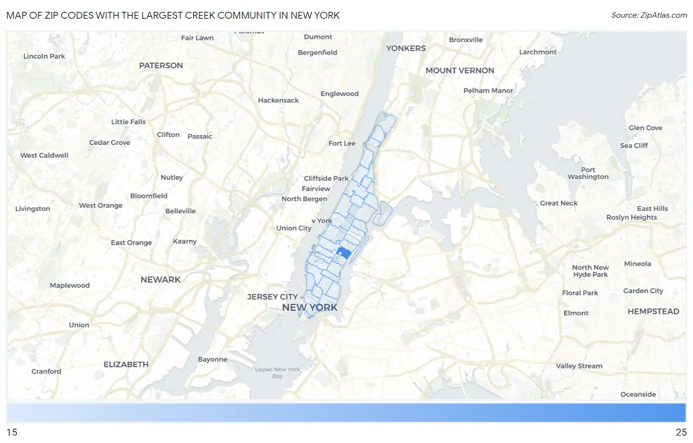 Zip Codes with the Largest Creek Community in New York Map
