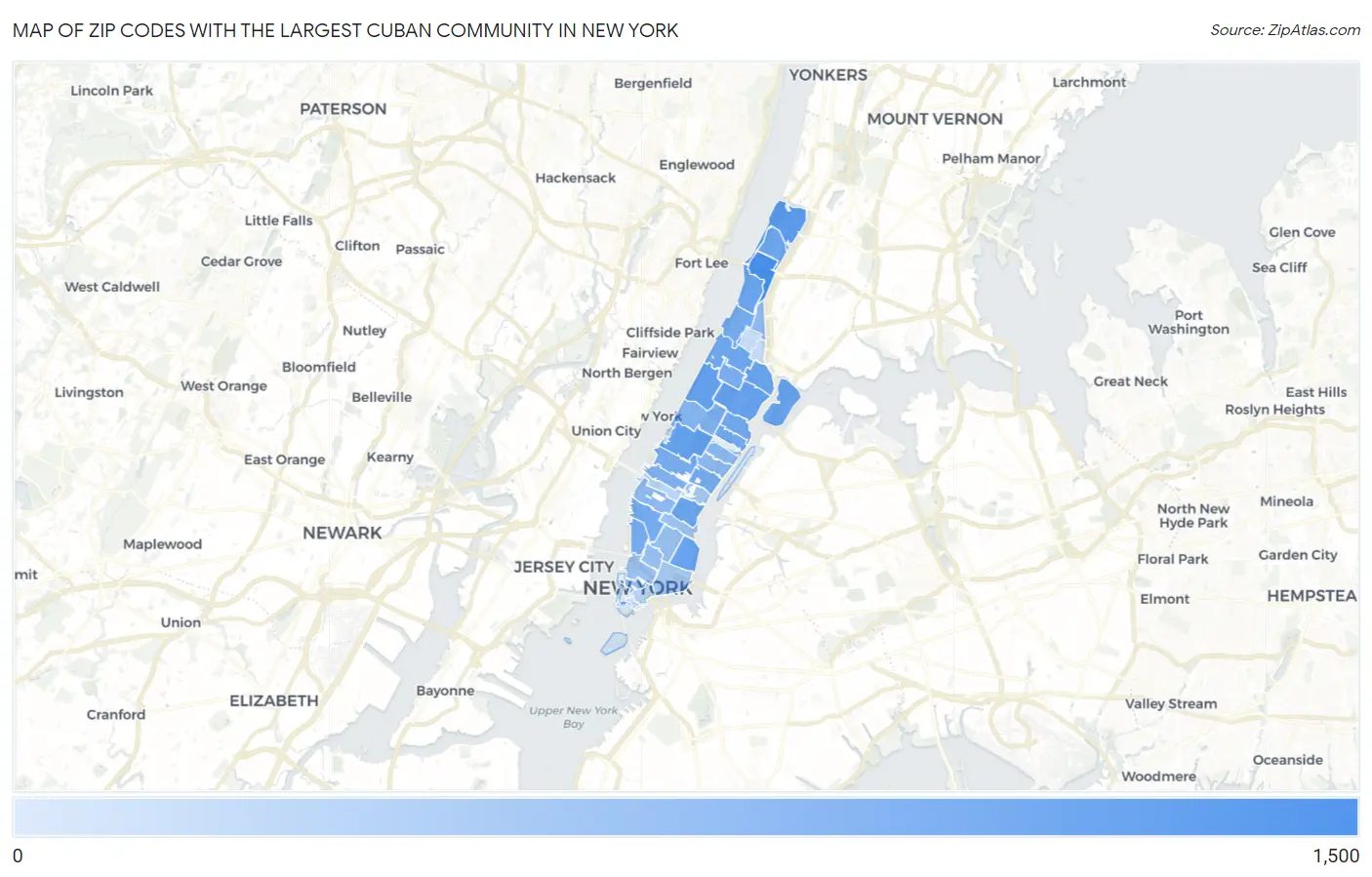 Zip Codes with the Largest Cuban Community in New York Map