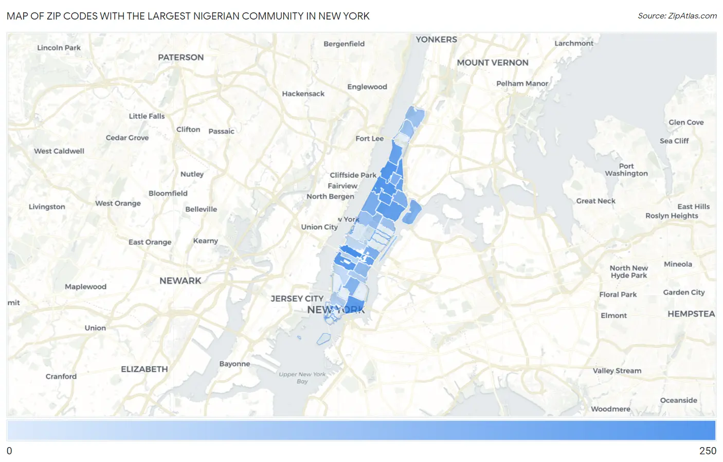 Zip Codes with the Largest Nigerian Community in New York Map