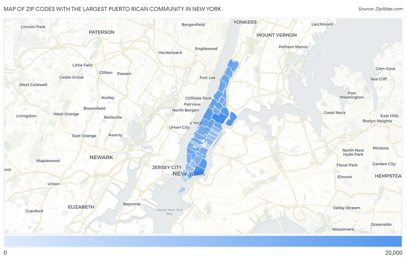 Zip Codes with the Largest Puerto Rican Community in New York Map