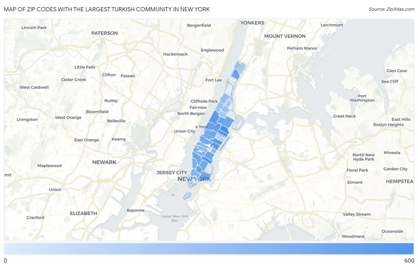 Zip Codes with the Largest Turkish Community in New York Map