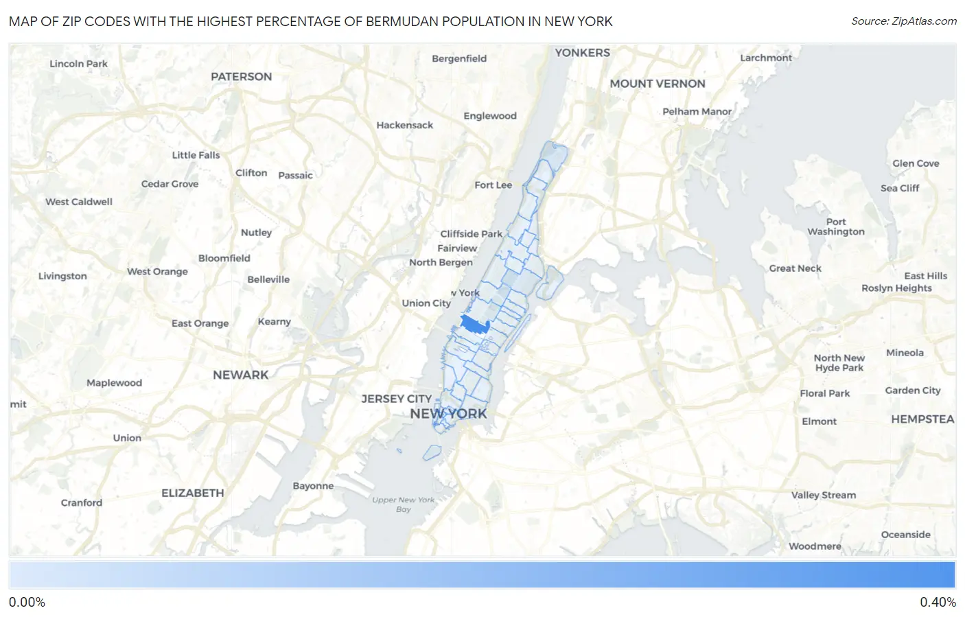 Zip Codes with the Highest Percentage of Bermudan Population in New York Map
