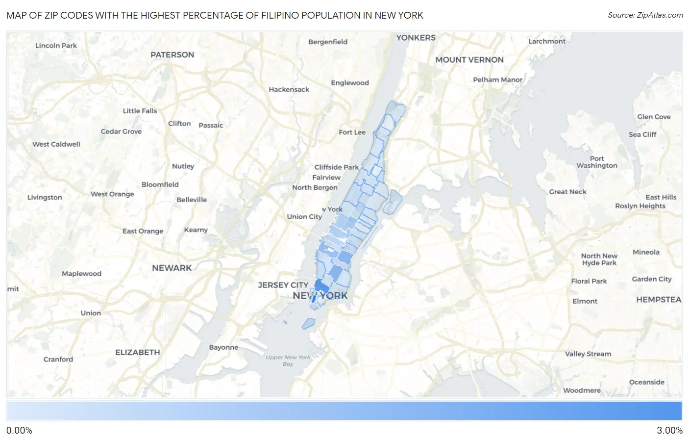 Zip Codes with the Highest Percentage of Filipino Population in New York Map