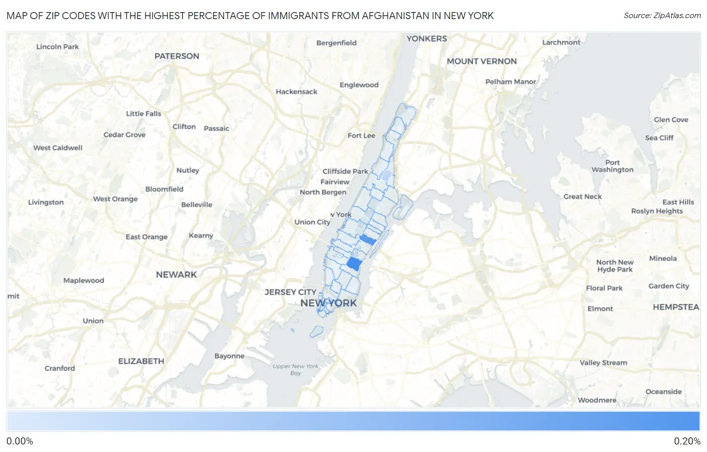 Zip Codes with the Highest Percentage of Immigrants from Afghanistan in New York Map
