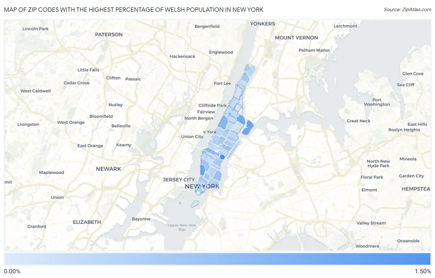 Zip Codes with the Highest Percentage of Welsh Population in New York Map