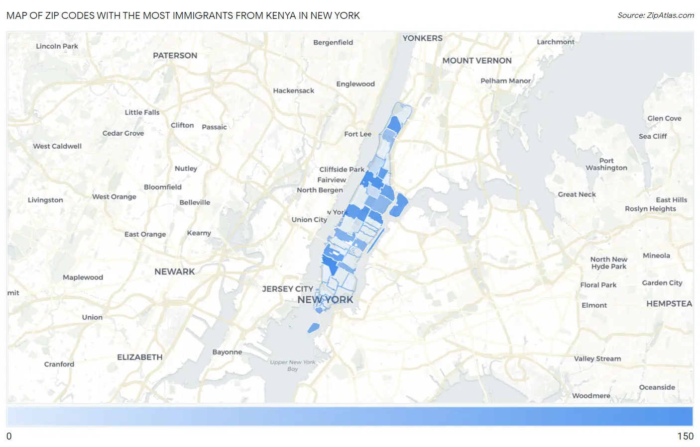 Zip Codes with the Most Immigrants from Kenya in New York Map