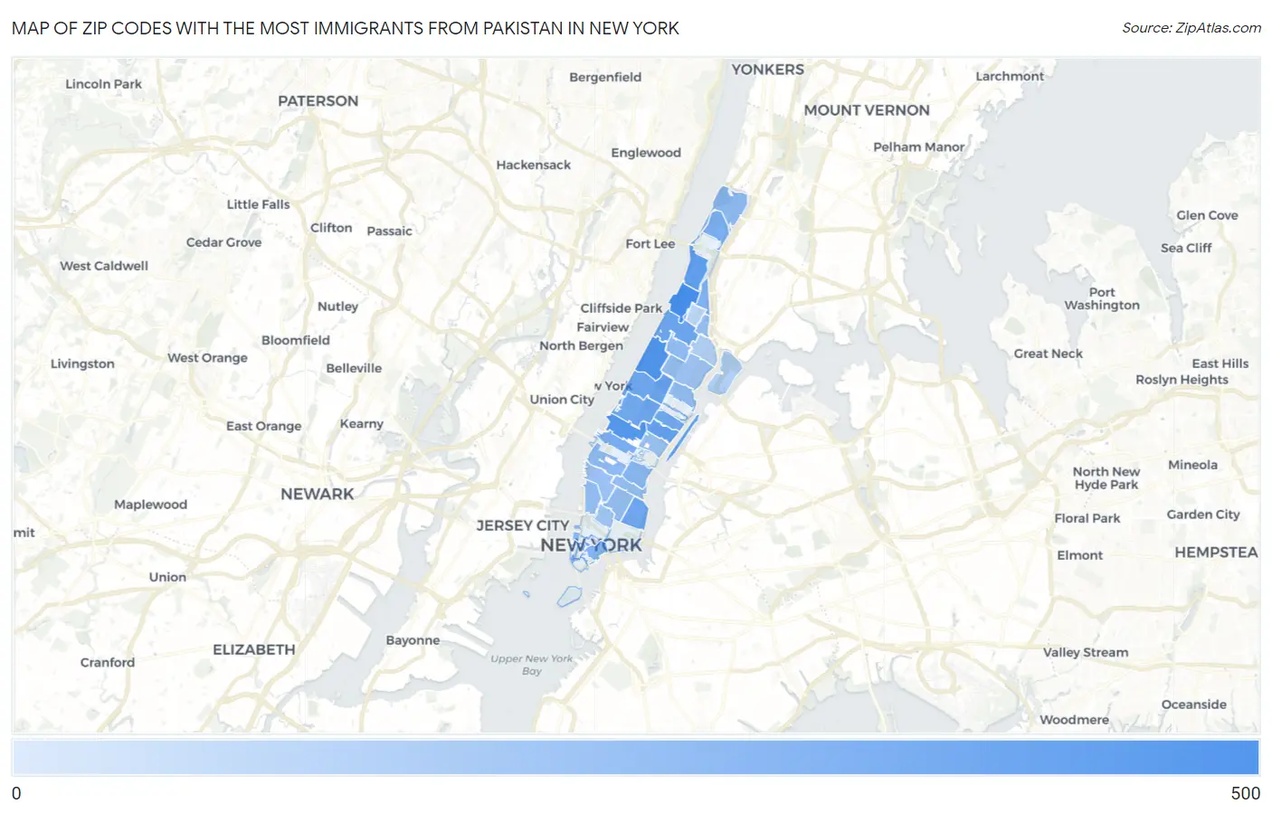 Zip Codes with the Most Immigrants from Pakistan in New York Map