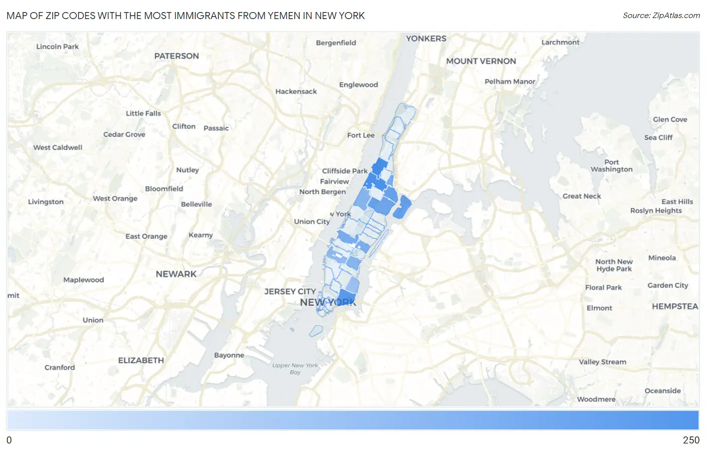 Zip Codes with the Most Immigrants from Yemen in New York Map