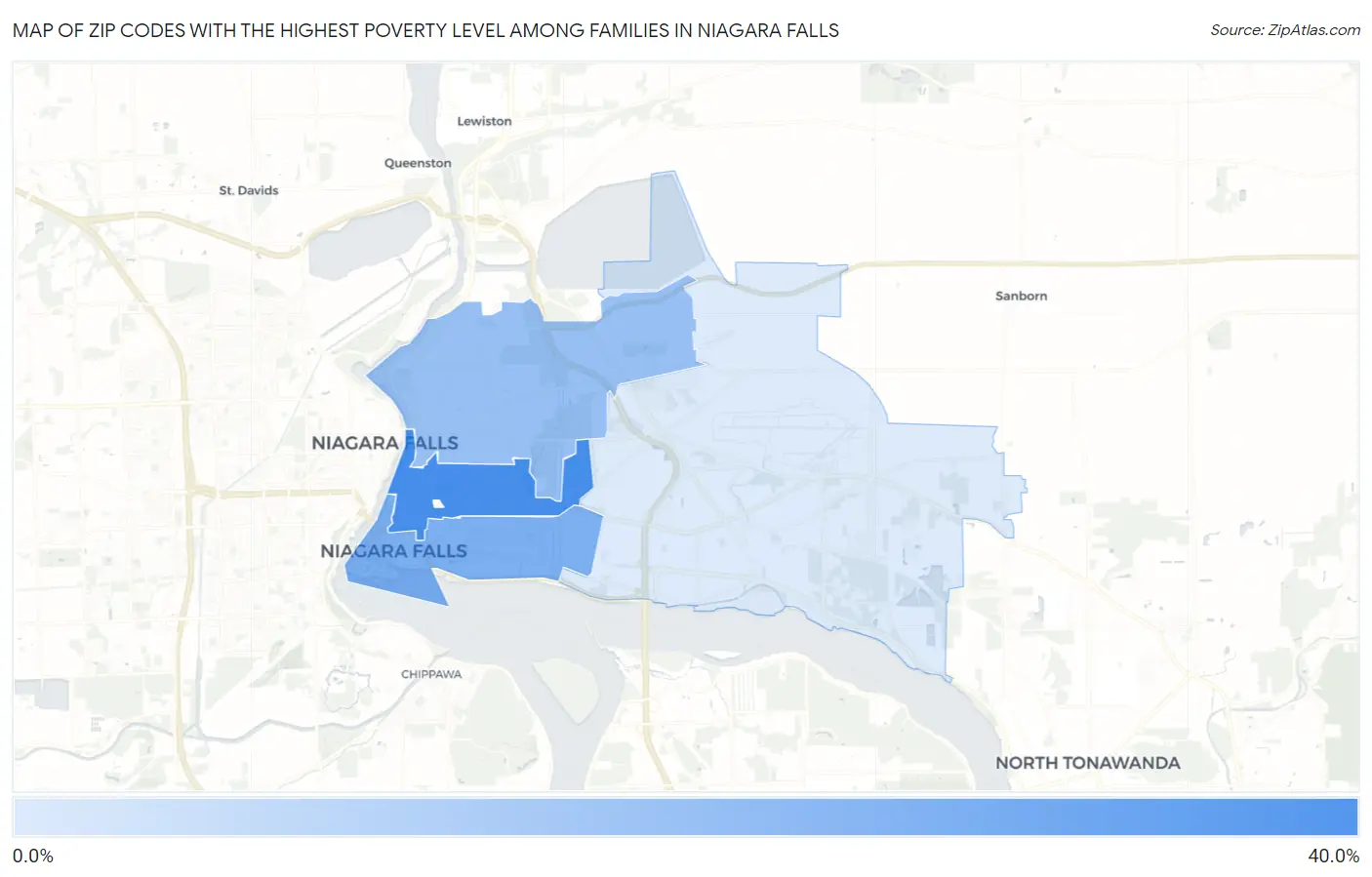Zip Codes with the Highest Poverty Level Among Families in Niagara Falls Map