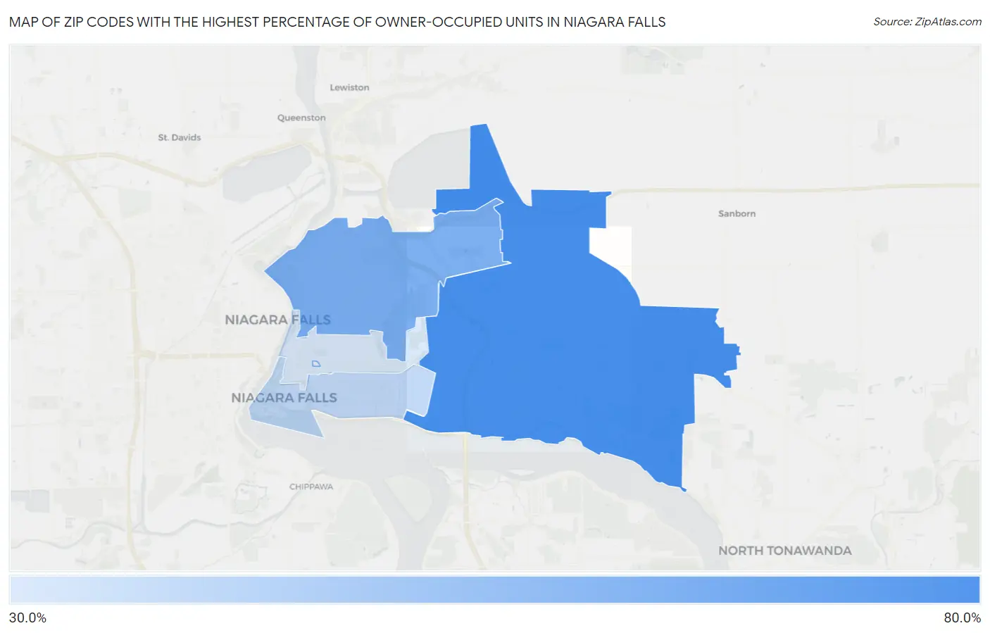 Zip Codes with the Highest Percentage of Owner-Occupied Units in Niagara Falls Map