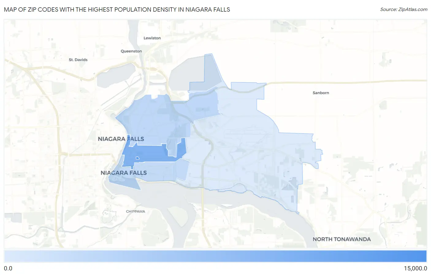 Zip Codes with the Highest Population Density in Niagara Falls Map